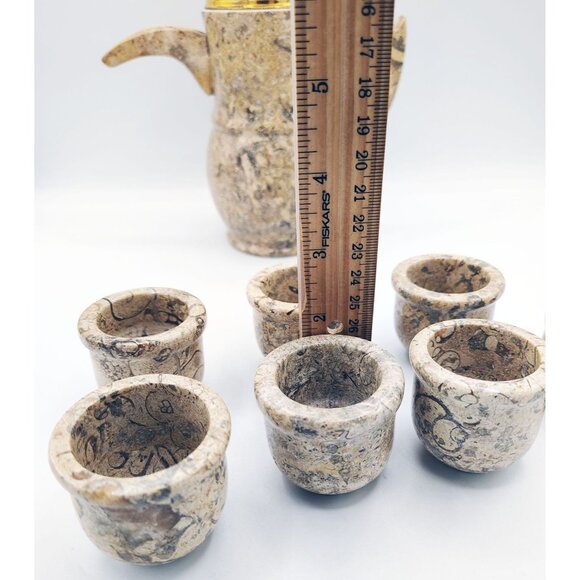 Coffee Teapot Set Stone Vintage Arabic 6 Cups One Additional Cup Heavy Drinkware - Picture 4 of 16